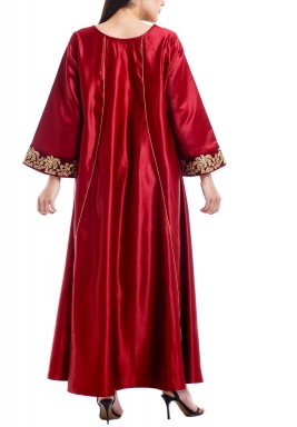Al Maha Maroon Embroidered Cuffs Kaftan