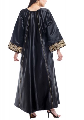 Al Maha Black Embroidered Cuffs Kaftan