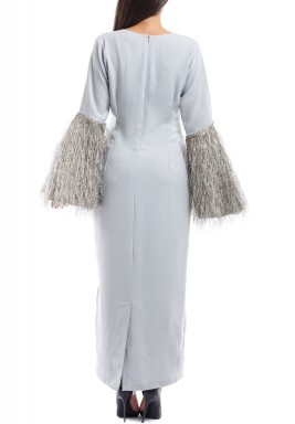 Grey Shimmery Sleeves Maxi Dress