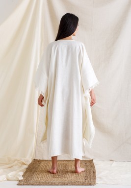 Off-White Tie-Neck Midi Kaftan