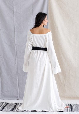Rhea White Kaftan with Black Ropes