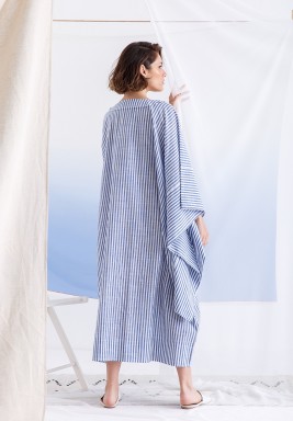 Blue Oversized Striped Pocket Dress