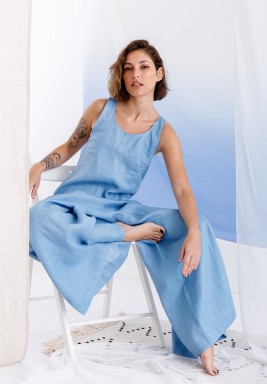 Blue Linen Jumpsuit 