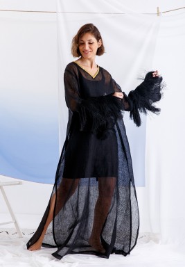 Black Beaded Neck Kaftan