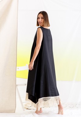 Black Sleeveless Tassel Dress 