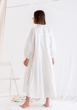 White Belted Pleated Dress