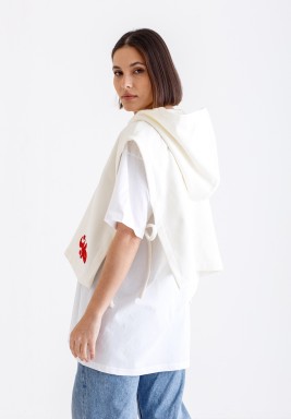 Kuwait Embroidered Off White Hooded Vest 
