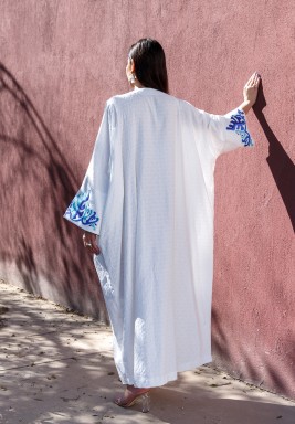 White & Blue Printed Maxi Kaftan