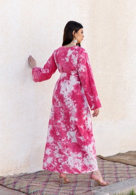 Pink Tie Dye Wrap Style Kaftan