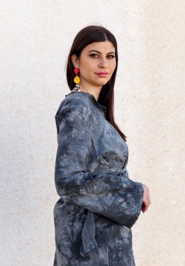 Dark Gray Tie Dye Wrap Style Kaftan
