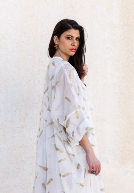 White & Gold Printed Bisht Set