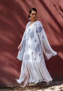 White Tasseled Embroidered Kaftan