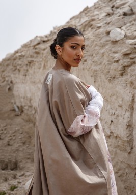 White & Beige Tribal Ecru Kaftan Set