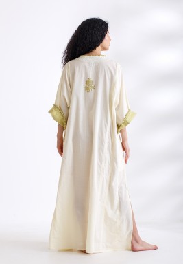 Yellow Printed Light Cotton Kaftan