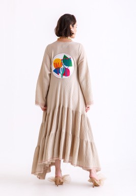 Nude Oversized Ruffled Kaftan