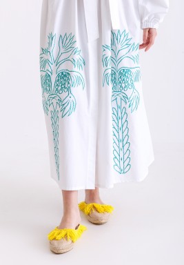 Two Palms Embroidery White Dress