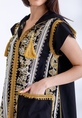 Gold & Black Hooded Embroidered Kaftan