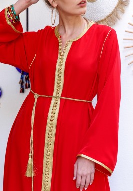 Red Elegant Kaftan With Belt