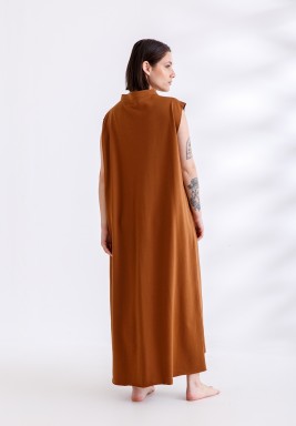 Camel Sleeveless Jersey Kaftan