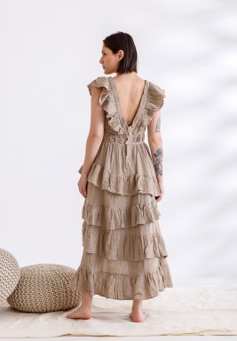 Beige Ruffled Layered Dress