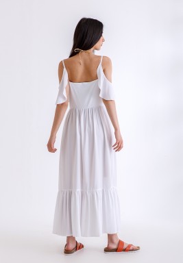 White Cold Shoulder Ruffled Dress