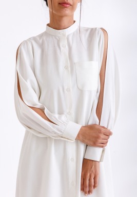 White Slit Sleeves Dress