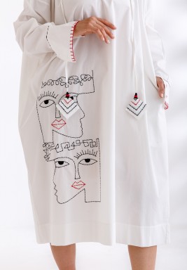 White Midi Faces Dress