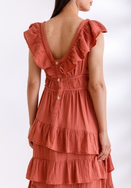 Rust Ruffle Maxi Dress 