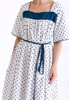 White & Blue Summer Kaftan With Big Bag & Small Pouche