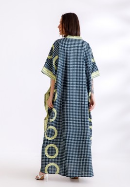 White & Black Summer Kaftan With Big Bag & Small Pouch