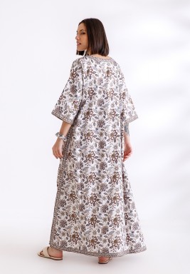 Brown & Beige Summer Kaftan With Hat & Scrunchie