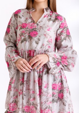 Grey Floral Print Top and Pant Coord Set