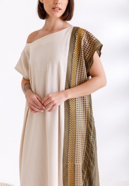 Off White Embroidered Side Kaftan