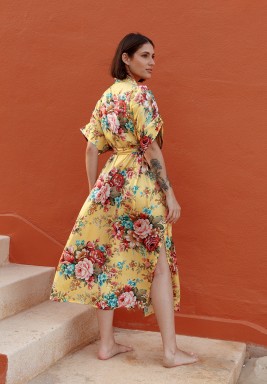 Silk Floral Wrap Style Dress