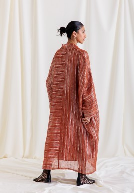 Dark Orange Striped Glitter Kaftan
