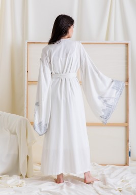 White Wrap Linen Embroidered Kaftan