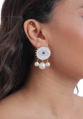 Round Eye & Pearls Drop Earrings