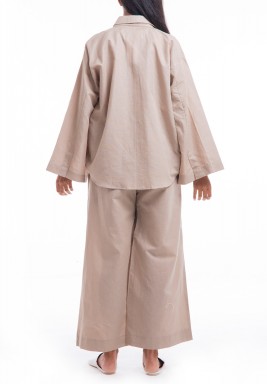 Beige Shirt & Wide Legged Pants Set