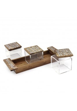 Al-Manzil Wooden Round Square Container & Tray Set