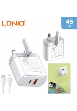 LDNIO 45W Fast Wall Charger PD/QC + USB Type-C to Lightning Cable 