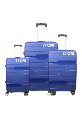 Set of 3 PP Trolley Hard Luggage By Eco Travel - Dark Blue- (51cm 61cm 71cm)