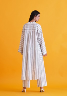 White & Black Striped Kurta Set 