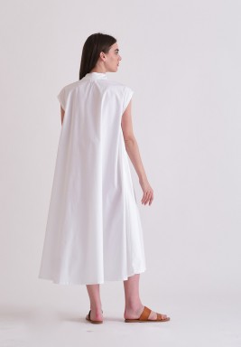 White Sleeveless Dress with Asymmetrical Buttons