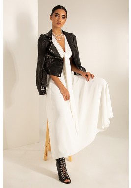 White Bow Front Crepe Top