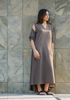 Grey V-Neckline Dress