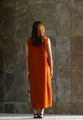 Brick V-Neckline Dress 