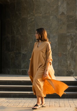 Beige V-Neckline Dress