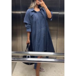 Blue Contrast Stitched Two-Piece Set