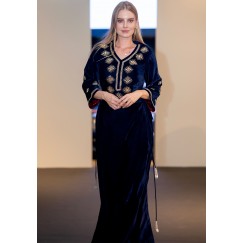 Thorns Runway Embroidered Kaftan - Navy Blue
