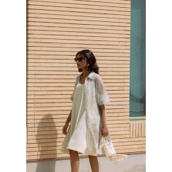 Beige Fishnet Shirt and Dress Set